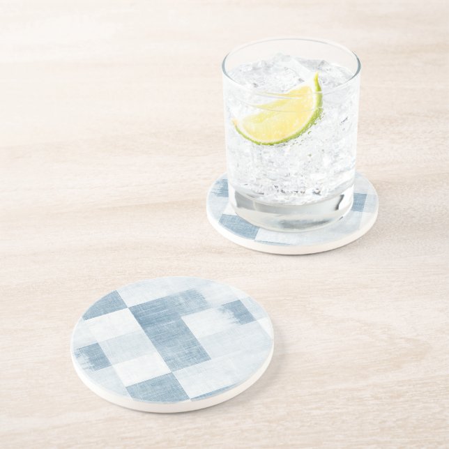 Dessous De Verre En Grès Blanc bleu Denim Jean Stripes (Côté)