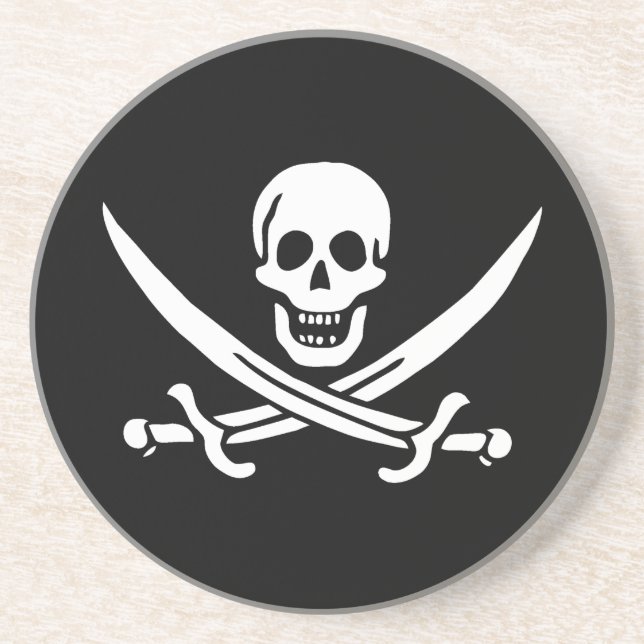 Dessous De Verre En Grès Blanc, Drapeau de pirate Calico Jack, Crâne et sab (Devant)