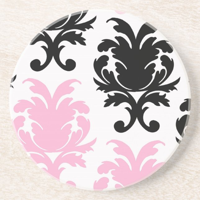 Dessous De Verre En Grès blanc noir rose joli gras damas (Devant)