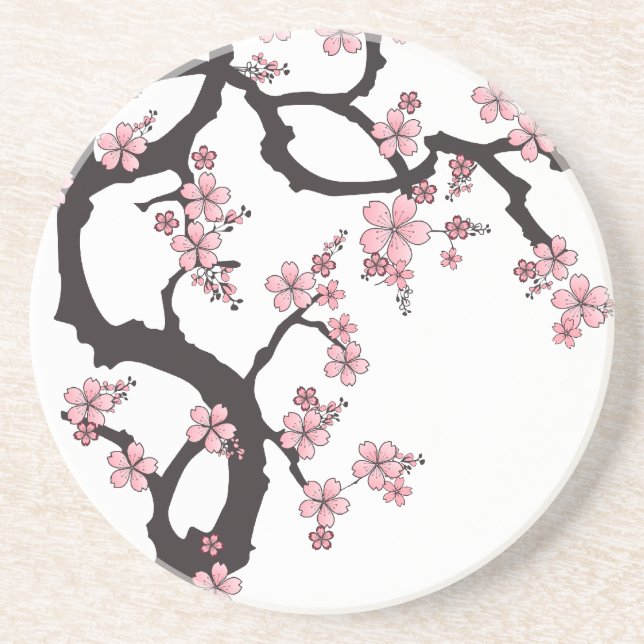 Dessous De Verre En Grès Blanc Sakura - Design japonais (Devant)