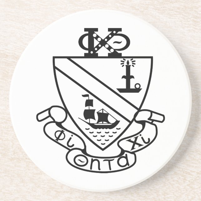 Dessous De Verre En Grès Blason de Phi Chi Theta | N&B (Devant)
