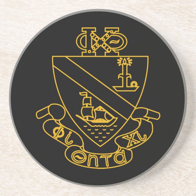 Dessous De Verre En Grès Blason de Phi Chi Theta | Or et Noir (Devant)