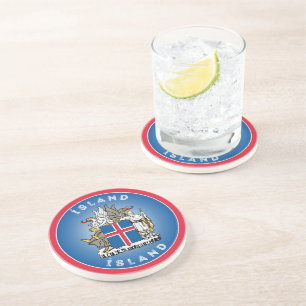 Dessous De Verre En Grès Blason d'Islande en forme de cercle