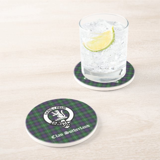 Dessous De Verre En Grès Blason et tartan du Clan Sutherland  (Côté)