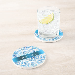 Dessous De Verre En Grès Bleu blanc Batik Floral