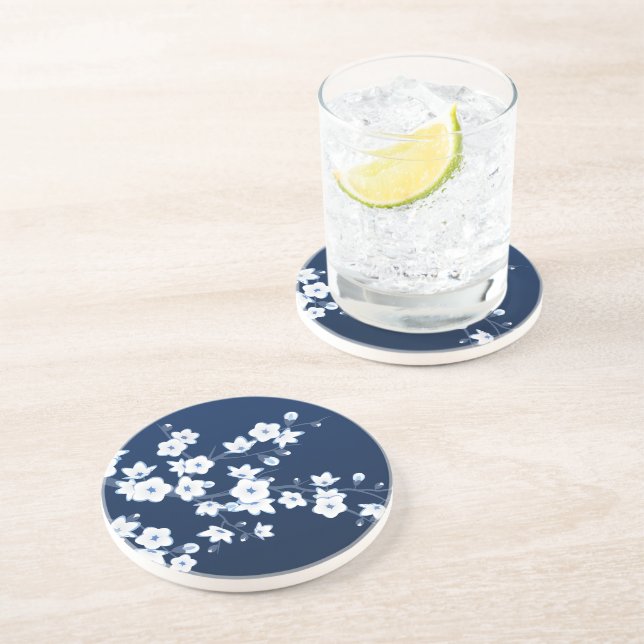 Dessous De Verre En Grès Bleu blanc de cerisier (Côté)