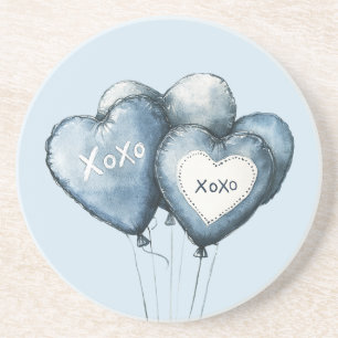 Dessous De Verre En Grès Bleu Blanc Denim Coeur Ballons
