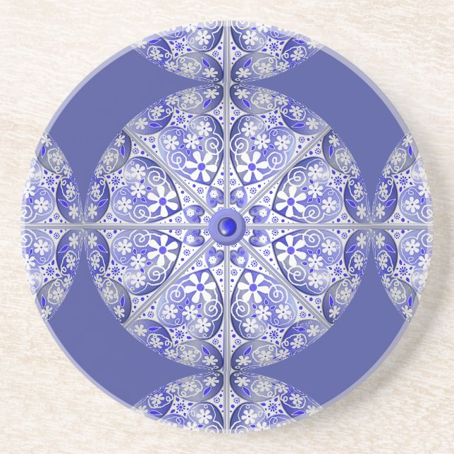 Dessous De Verre En Grès Bleu de dentelle en céramique de Grèce (Devant)