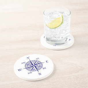 Dessous De Verre En Grès Bleu de marine sur blanc Décor côtier Rose de bous