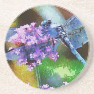Dessous De Verre En Grès Bleu dragonfly sur Garlic Dot Art sauvage