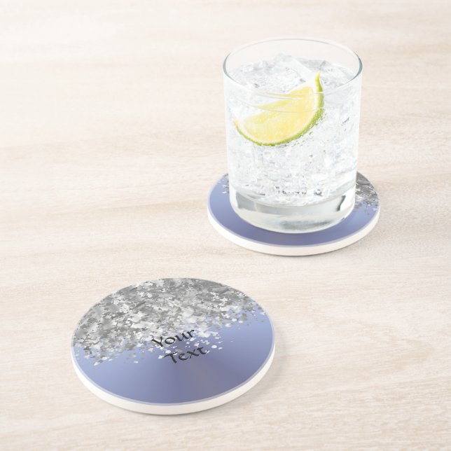 Dessous De Verre En Grès Bleu gris et fausse parties scintillant (Côté)