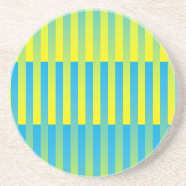 Dessous De Verre En Grès Bleu Jaune Vert Motif Rayé (Devant)