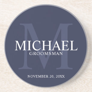 Dessous De Verre En Grès Bleu marine marine Personnalisé Groomsmen