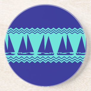 Dessous De Verre En Grès Bleu Nautique Voilier Côtière Stripes