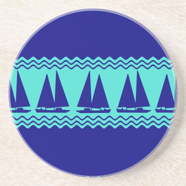 Dessous De Verre En Grès Bleu Nautique Voilier Côtière Stripes (Devant)