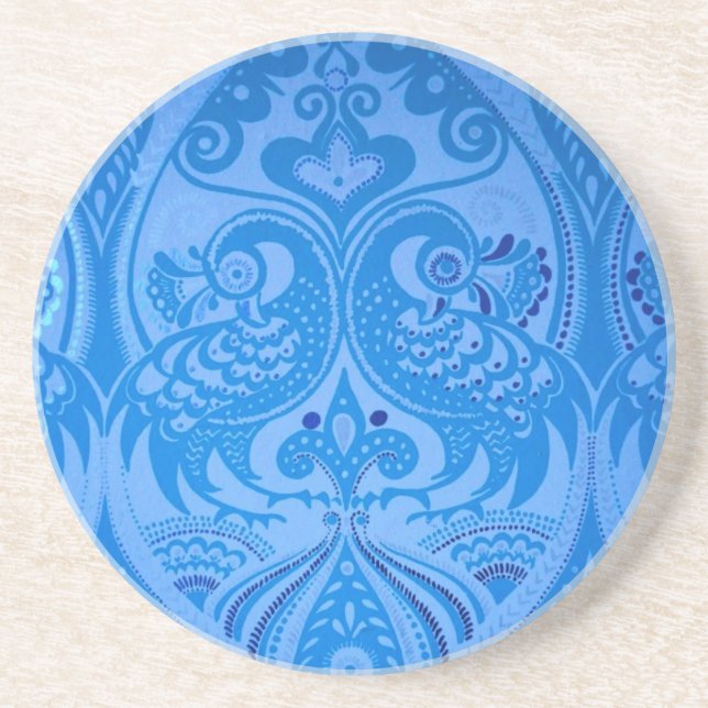 Dessous De Verre En Grès Bleu Oriental Peacock Birds (Devant)