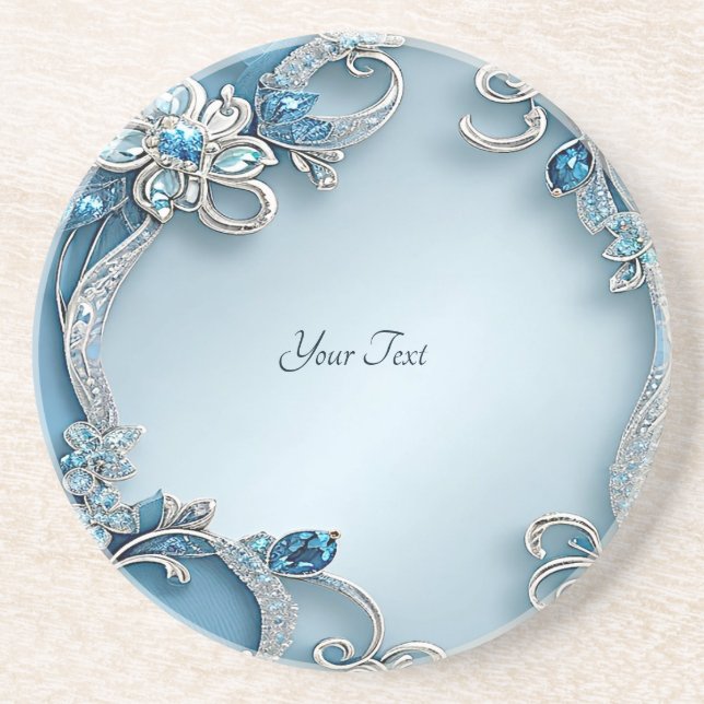 Dessous de verre en grès bleu orné floral (Devant)