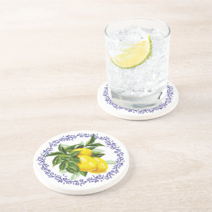 Dessous De Verre En Grès Bleu Toile Citron Campagne Française Baby Shower M
