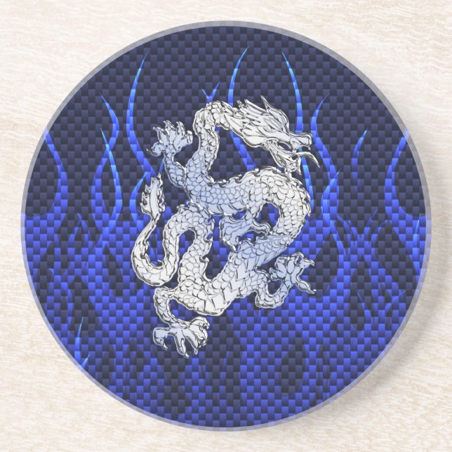 Dessous De Verre En Grès Blue Chrome comme Dragon Carbon Fiber Style (Devant)