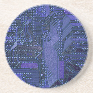 Dessous De Verre En Grès Blue Cyber Circuit Board Tech Art Electronique