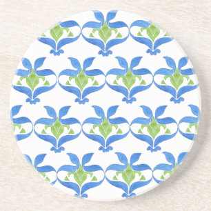 Dessous De Verre En Grès Blue, Green, White Art Nouveau Pattern Coaster