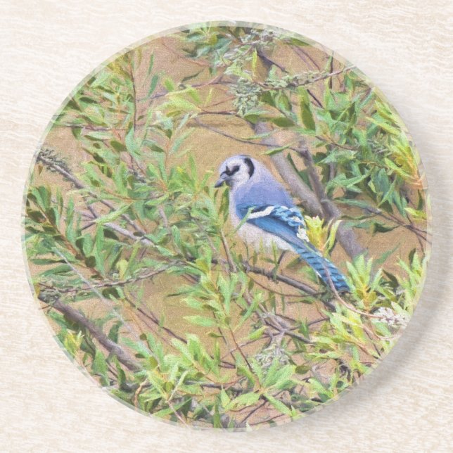 Dessous De Verre En Grès Blue Jay sur Southern Wax Myrtle (Devant)