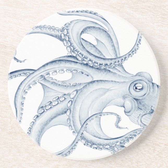 Dessous De Verre En Grès Blue Octopus Cephalopode Kraken Ink (Devant)
