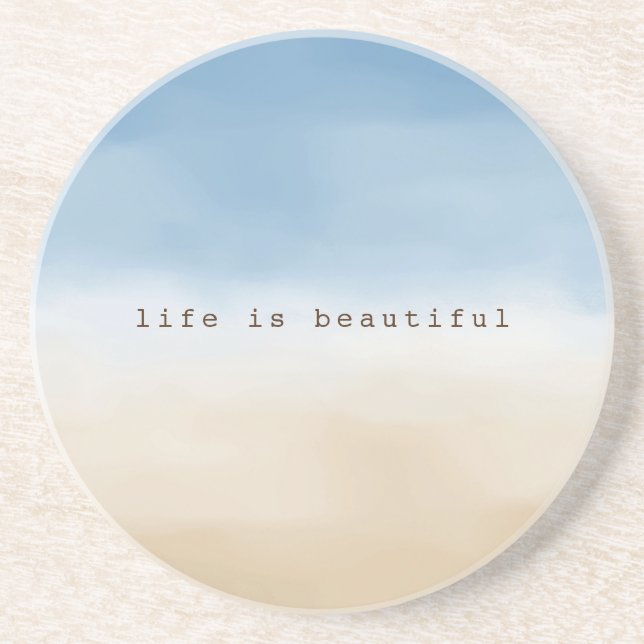 Dessous De Verre En Grès Blue Sky Beige Sand Ombre Aquarelle personnalisée (Devant)