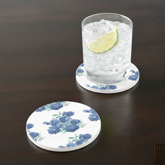 Dessous De Verre En Grès   Blue Watercolor Round Coaster (Créateur téléchargé)