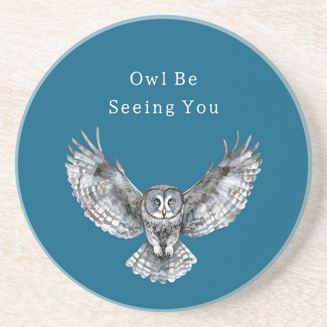 Dessous De Verre En Grès Blue White Owl   (Devant)
