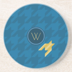 Dessous De Verre En Grès Blue with Gold Houndstooth Sandstone Coaster