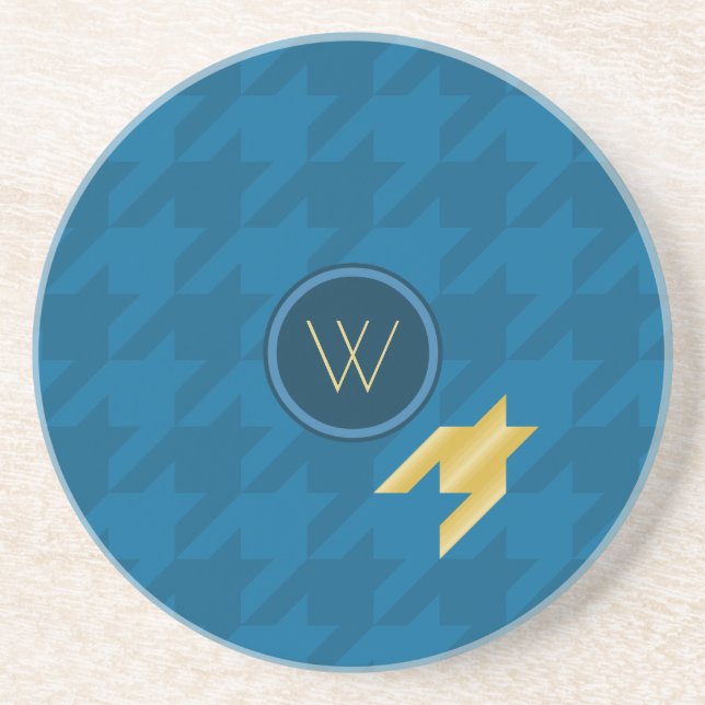 Dessous De Verre En Grès Blue with Gold Houndstooth Sandstone Coaster (Devant)