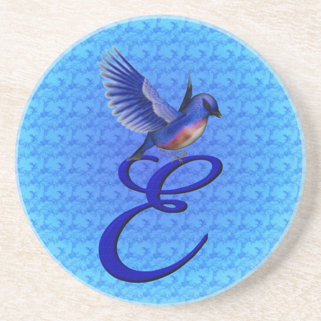 Dessous De Verre En Grès Bluebird Elegant Monogramme Initiale E (Devant)
