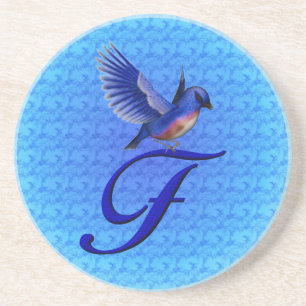 Dessous De Verre En Grès Bluebird Elegant Monogramme Initiale F