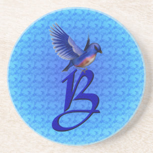 Dessous De Verre En Grès Bluebird Monogram Initial B Elegant