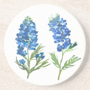 Dessous De Verre En Grès Bluebonnets Texas Blue Floral vintage aquarelle