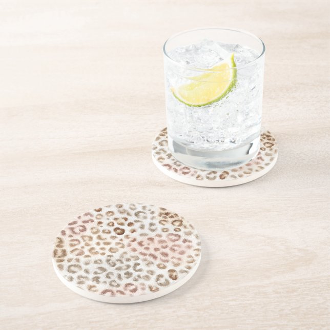 Dessous De Verre En Grès Blush Chic Ivoire Léopard   (Côté)