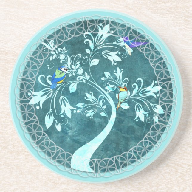 Dessous De Verre En Grès Boho Blue Birds Tree Beverage Coaster (Devant)