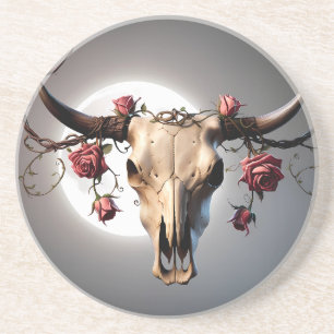Dessous De Verre En Grès Boho Chic Aquarelle Fleur Romantique Crâne de Vach