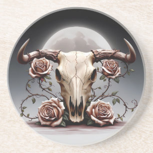 Dessous De Verre En Grès Boho Chic Aquarelle Fleur Romantique Crâne de Vach