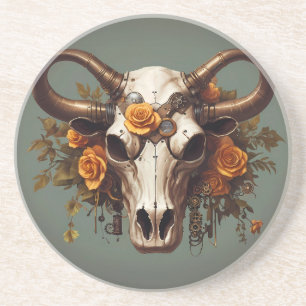 Dessous De Verre En Grès Boho Chic Aquarelle Steampunk Fleur Crâne de Vache