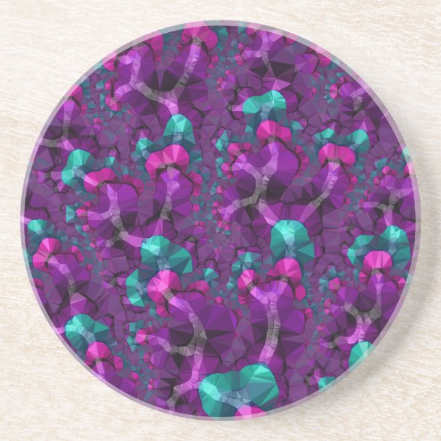 Dessous De Verre En Grès Boho coloré Hippie Bijou Tone faible Poly Fractal (Devant)