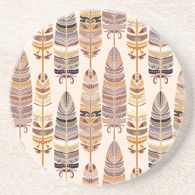 Dessous De Verre En Grès Boho Feathes : Motif Tribal sans Seamless (Devant)