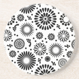 Dessous De Verre En Grès Boho fleurs Motif floral vectoriel noir et blanc