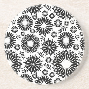 Dessous De Verre En Grès Boho fleurs Motif floral vectoriel noir et blanc