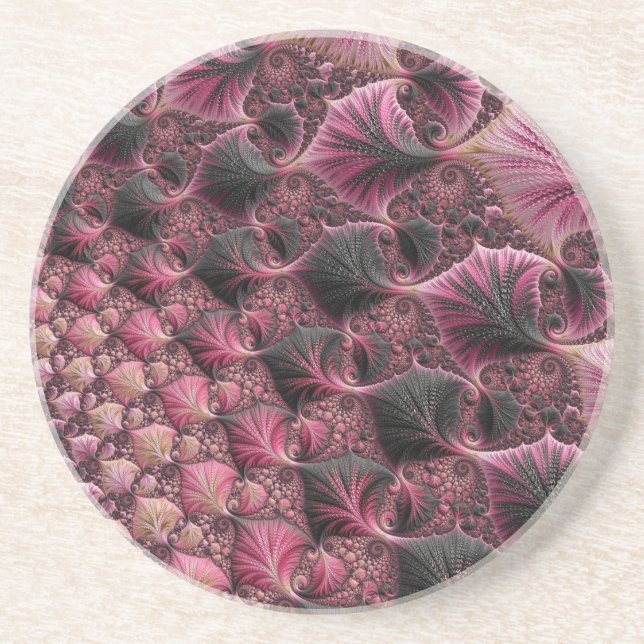 Dessous De Verre En Grès Boho Funky Eclectique Rose Noir Abstrait Fractal (Devant)