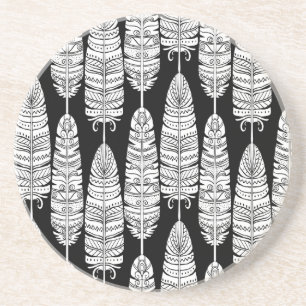 Dessous De Verre En Grès Boho plumes : motif noir et blanc