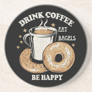 Dessous De Verre En Grès Boire du café manger des bagels être heureux