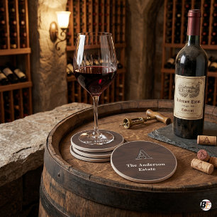 Dessous De Verre En Grès Bois de Noyer Foncé Monogramme Domaine Familial Su
