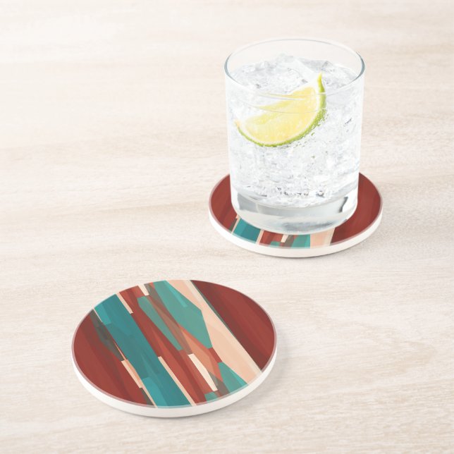 Dessous De Verre En Grès Bois et turquoise (Côté)